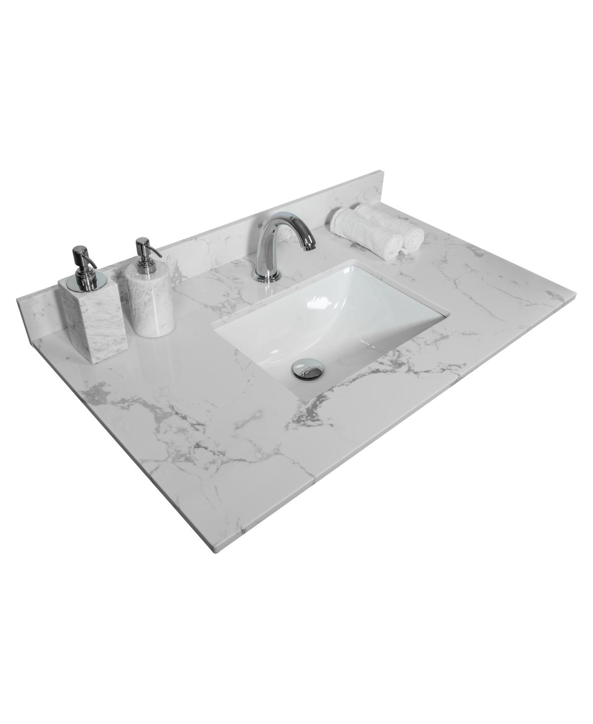 Sillysis 31/37/43 Inch Carrara Marble Stone Bathroom Vanity Top with Rectangular Undermount Sink and Backsplash