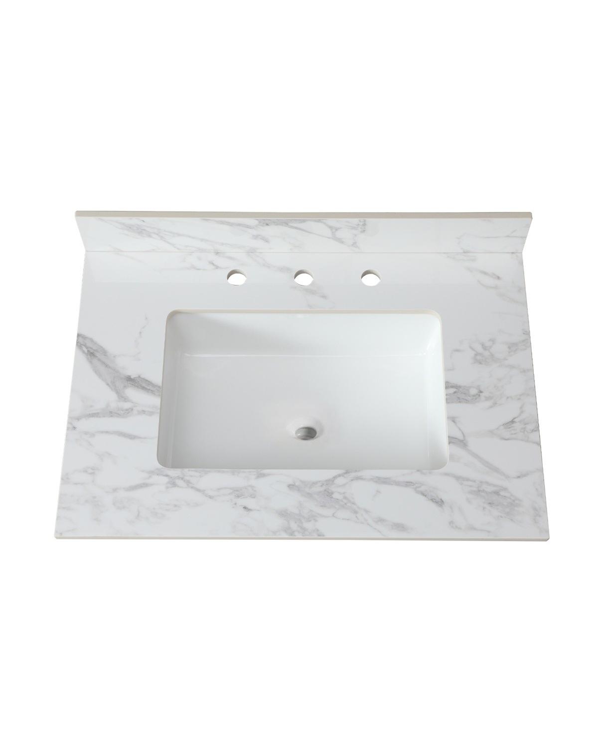 Sillysis 31/37/43/49 Inch Sintered Stone Bathroom Vanity Top with Ceramic Sink, 4 Inch Backsplash, 3 Faucet Holes