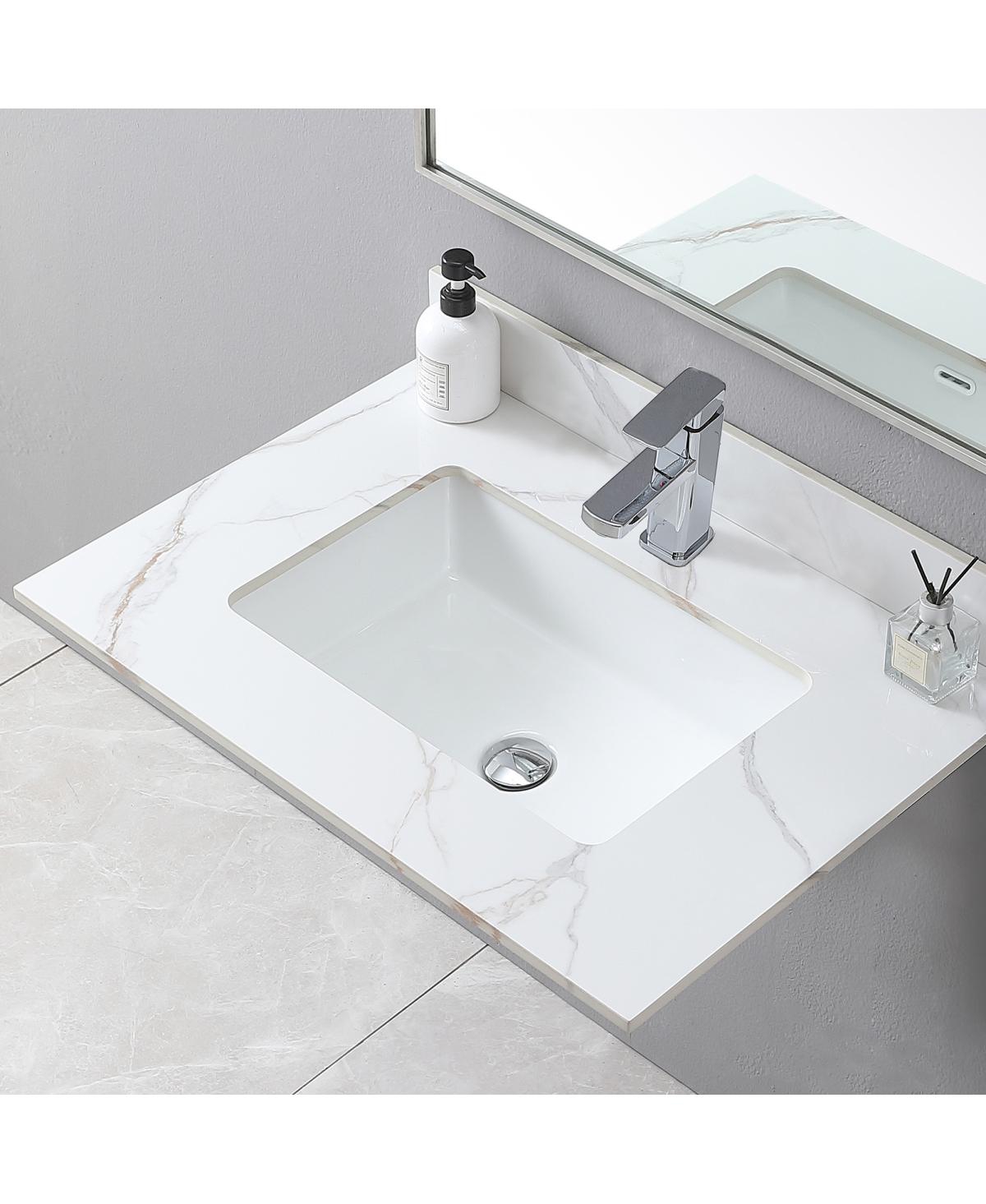 Sillysis Sintered Stone Vanity Top with Backsplash, Rectangular Undermount Sink, Pre-Drilled Faucet Hole