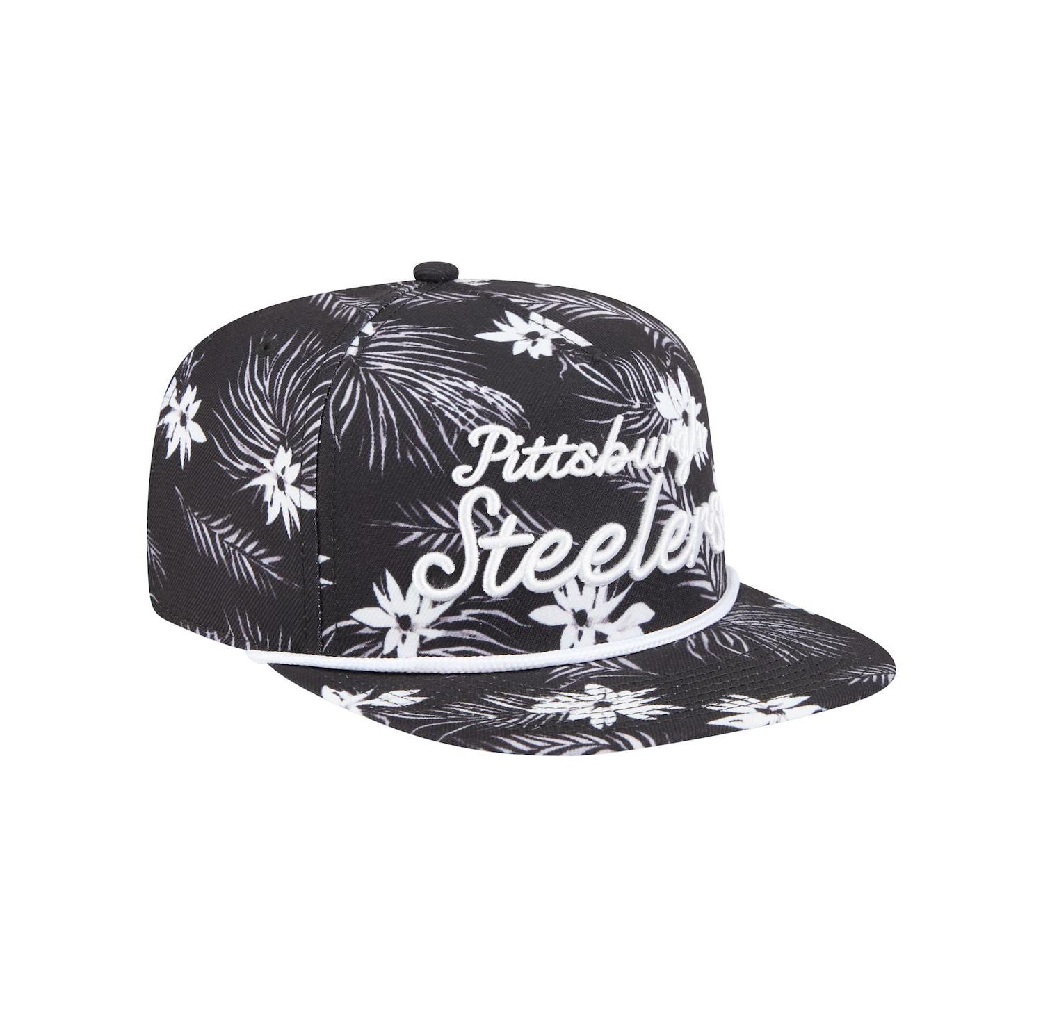 Men's Black Pittsburgh Steelers Palm Print A-Frame 9FIFTY Snapback Hat
