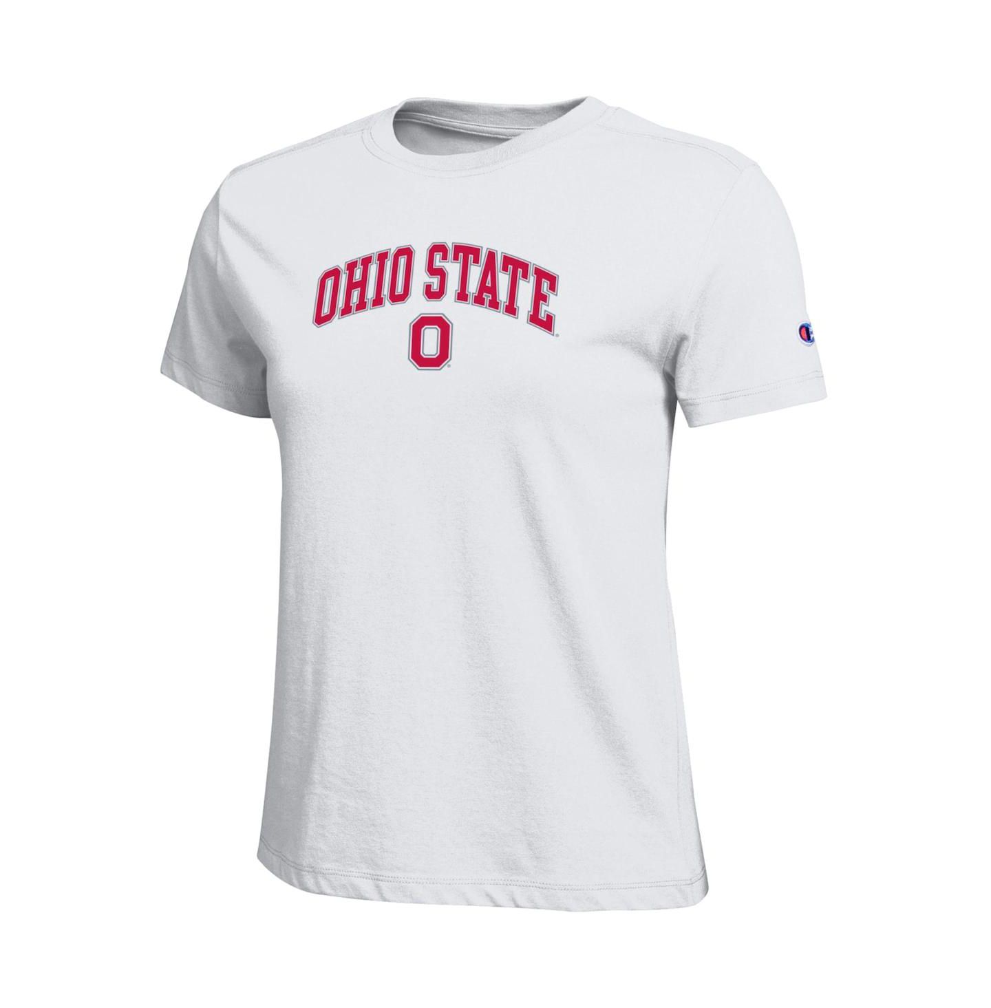 Женская футболка Champion White Ohio State Buckeyes Arched Over Logo — фото 3