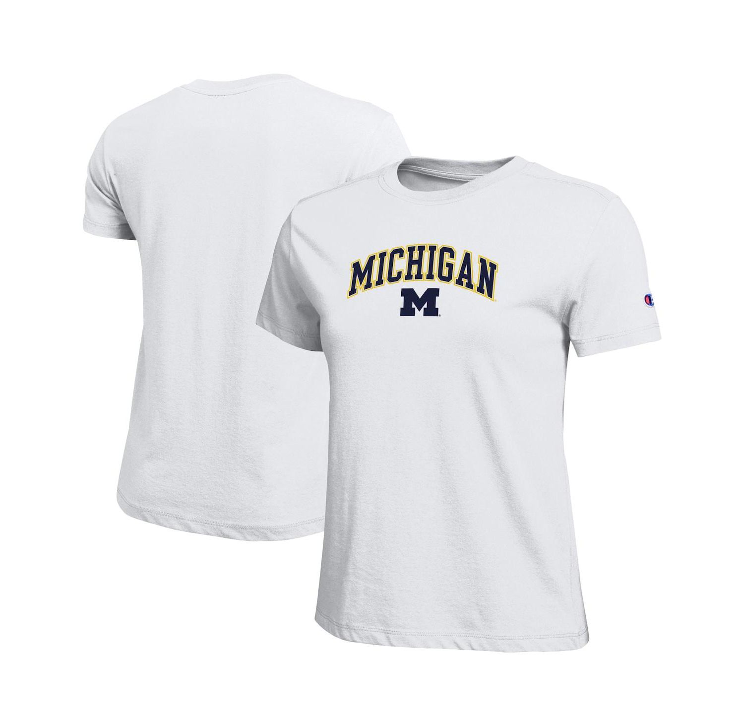 Women's White Michigan Wolverines Arched Over Logo T-Shirt