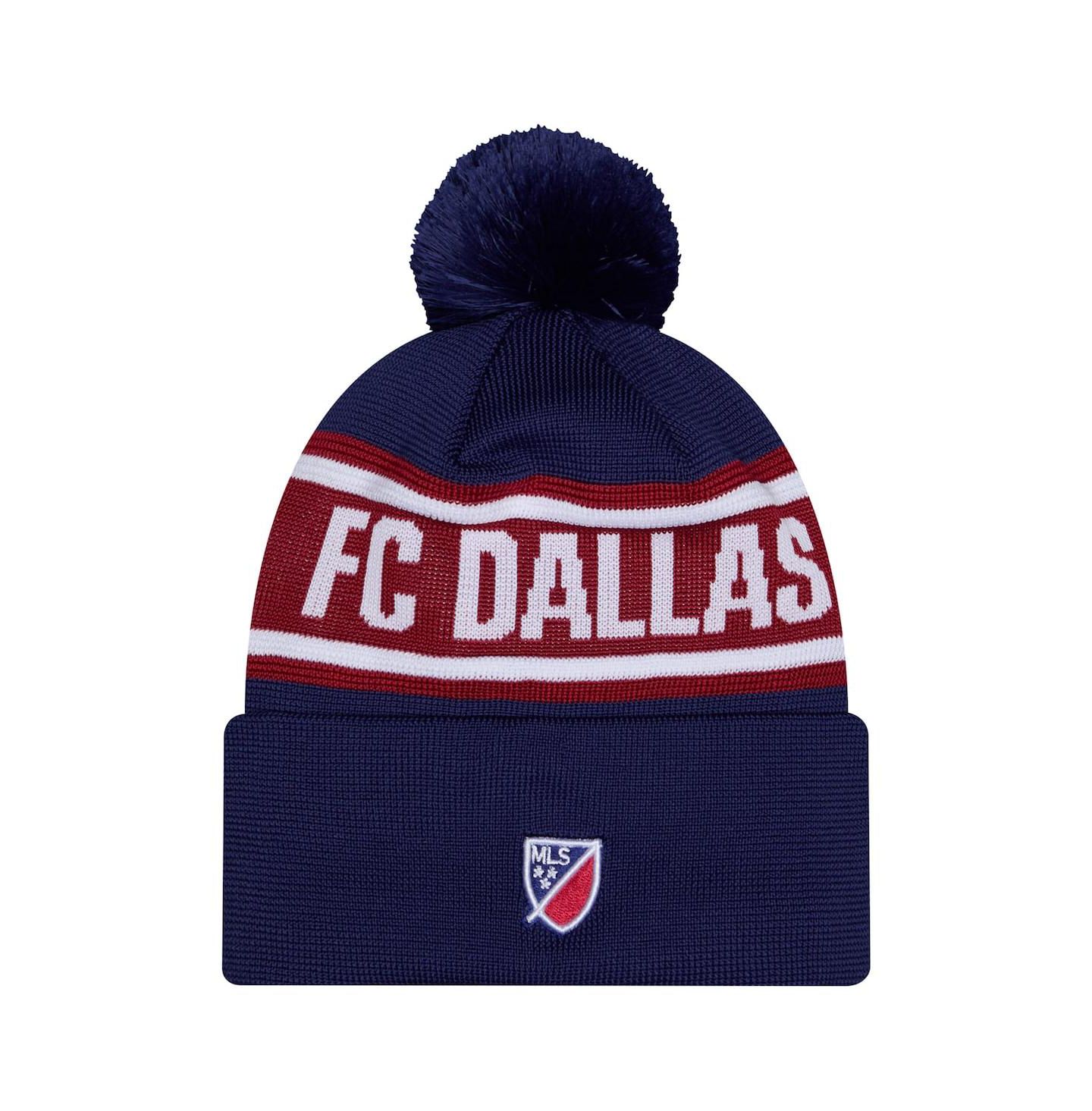 Мужские головные уборы New Era Navy FC Dallas 2026 Jersey Hook Cuffed Pom Knit Hat — фото 3