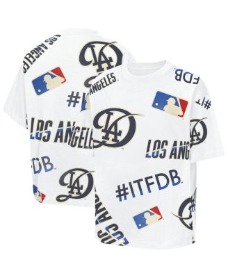 Big Boys and Girls White Los Angeles Dodgers Circus Catch T-Shirt