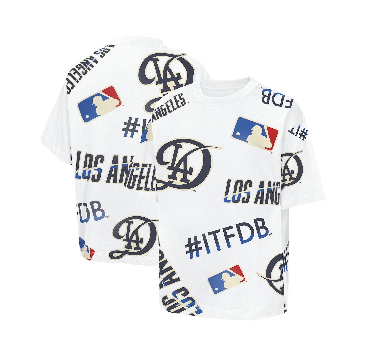 Big Boys and Girls White Los Angeles Dodgers Circus Catch T-Shirt