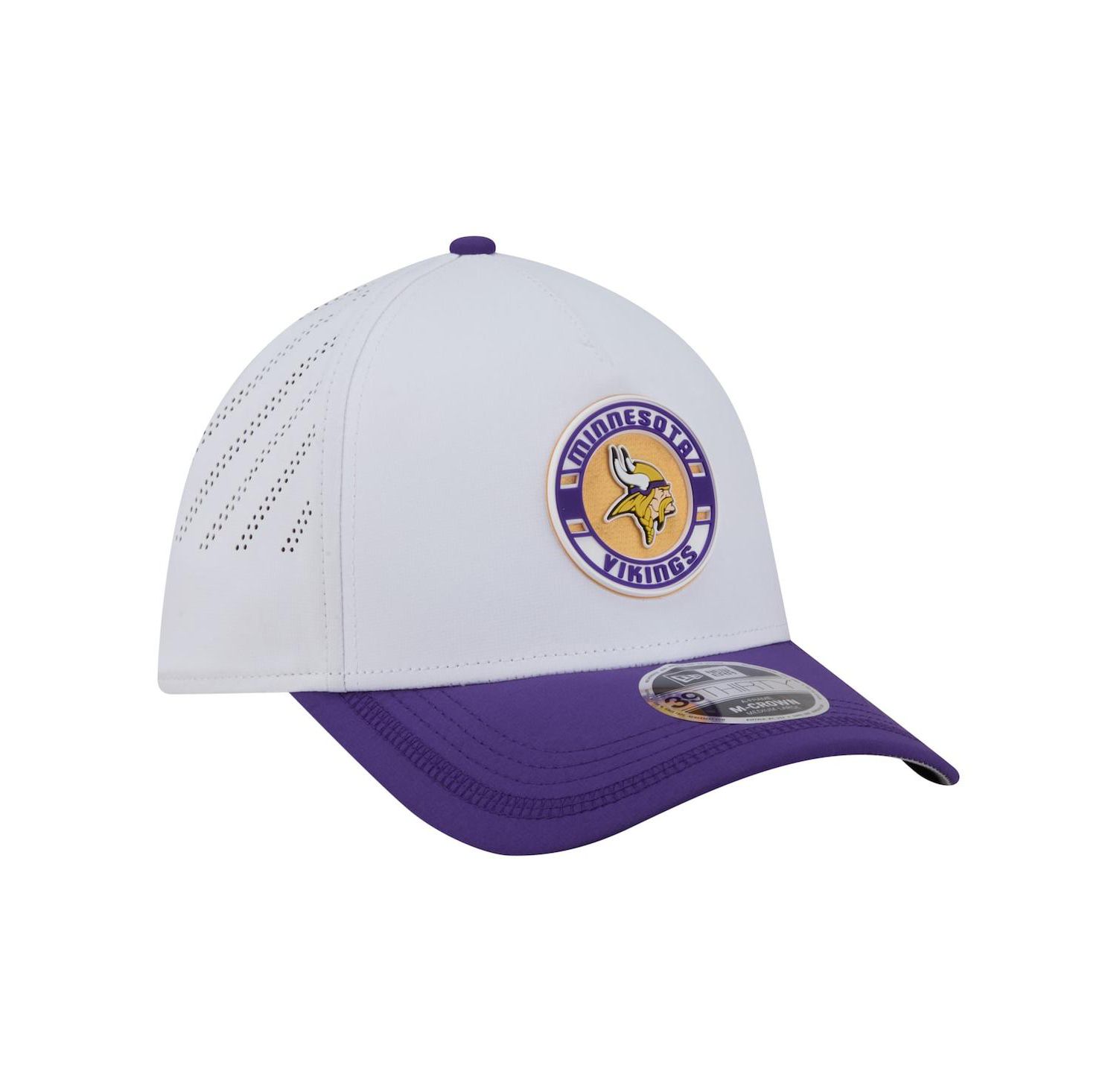 Men's White/Purple Minnesota Vikings Patch 39THIRTY A-Frame M-Crown Perforated Flex Hat