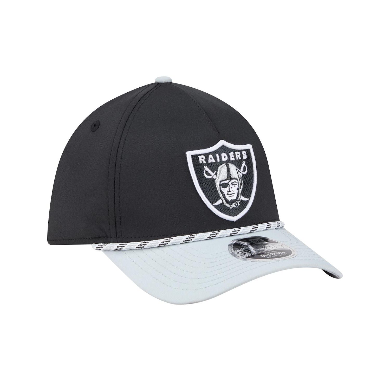 Men's Black/Silver Las Vegas Raiders Rope M-Crown A-Frame 39THIRTY Flex Hat