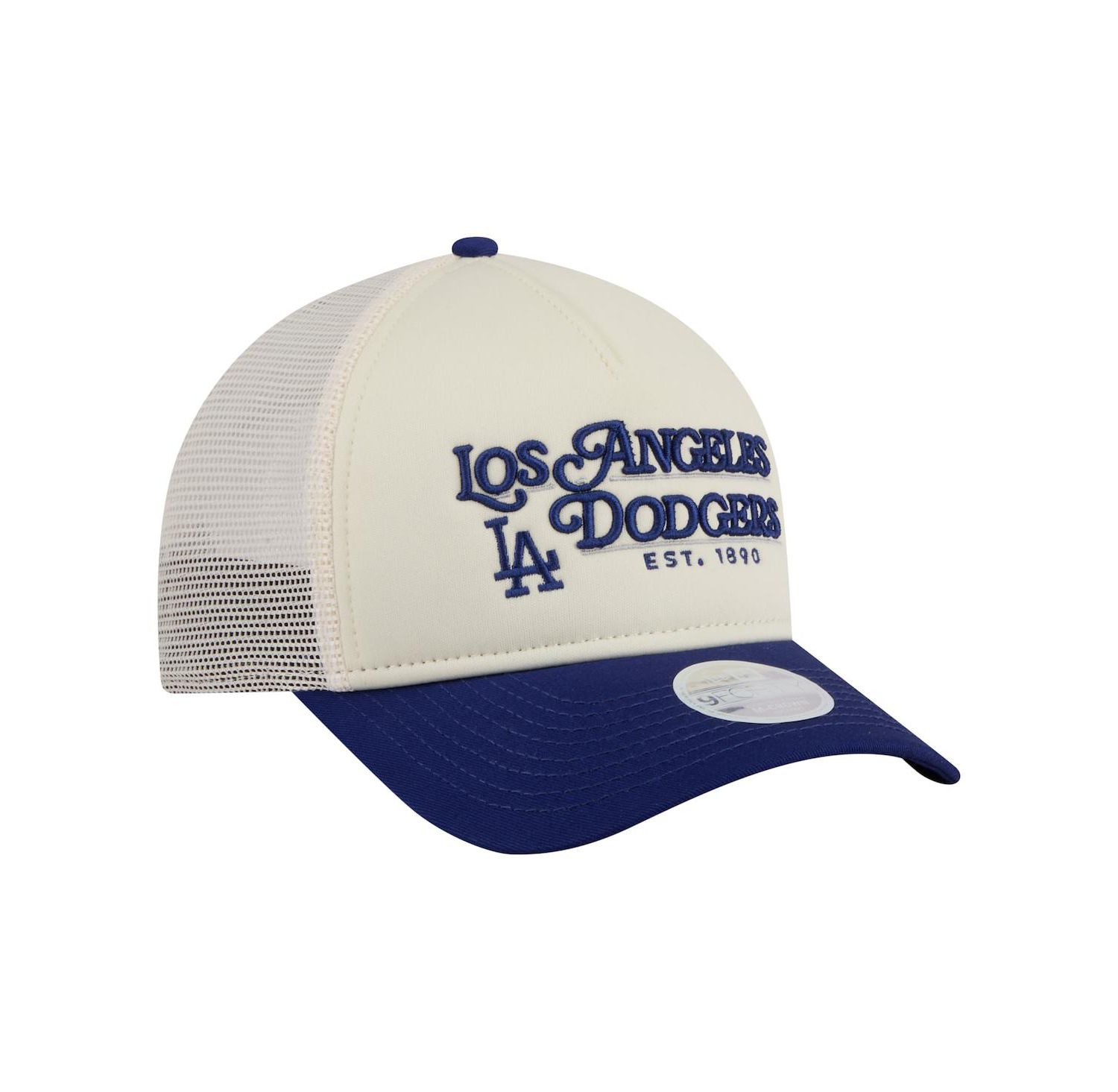 Women's Light Beige/Royal Los Angeles Dodgers Retro 9FORTY M-Crown A-Frame Trucker Adjustable Hat