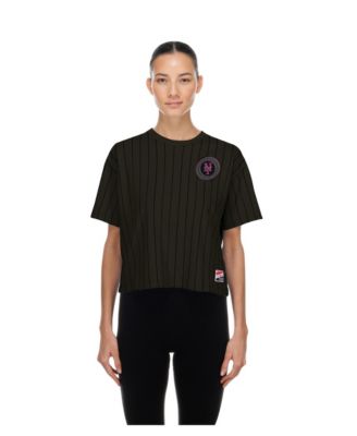 Women's Charcoal New York Mets City Connect Throwback Meshback Pinstripe Boxy T-Shirt