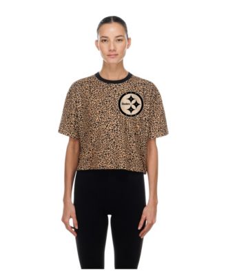 Women's Brown Pittsburgh Steelers Mom Me Leopard Boxy Cropped T-Shirt
