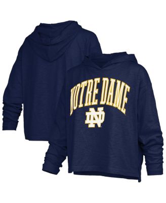 Women's Navy Notre Dame Fighting Irish Nelson Arch Over Logo Long Sleeve Hooded Slub T-Shirt