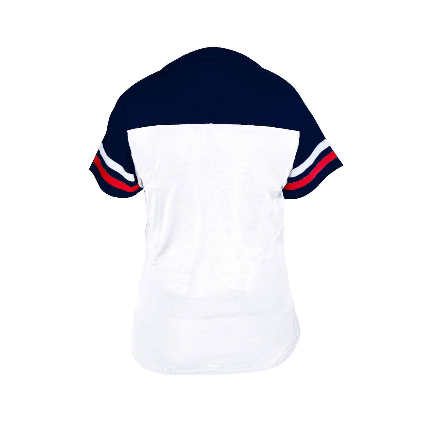 Women's White/Navy Atlanta Braves Plus Size Two-Stripe V-Neck T-Shirt