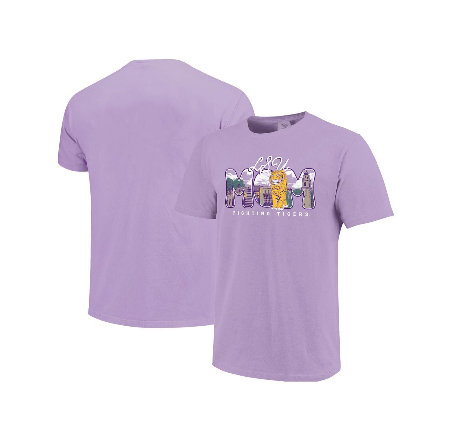 Women's Purple LSU Tigers Comfort Colors Campus Drawing Mom T-Shirt