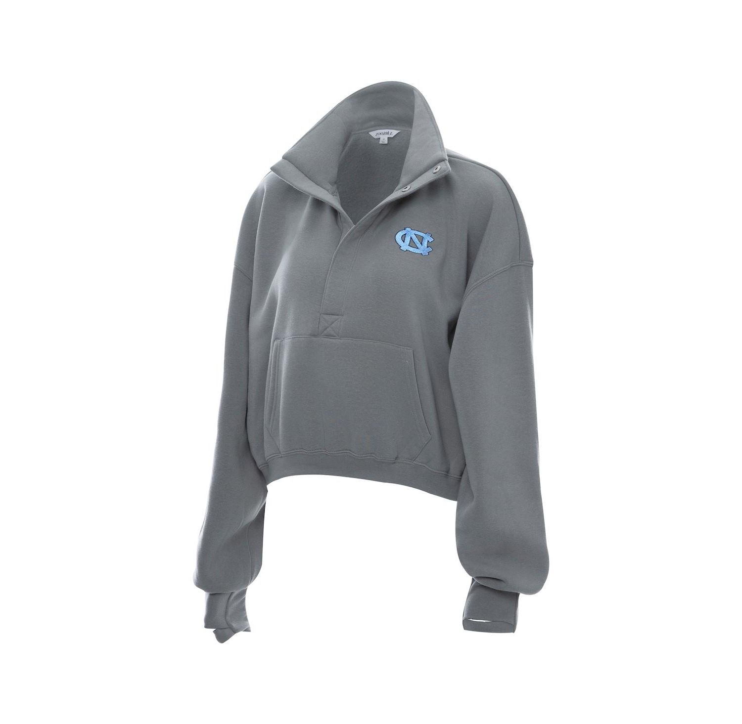 Women's Gray North Carolina Tar Heels Cropped Powerhouse Half-Snap Sweatshirt