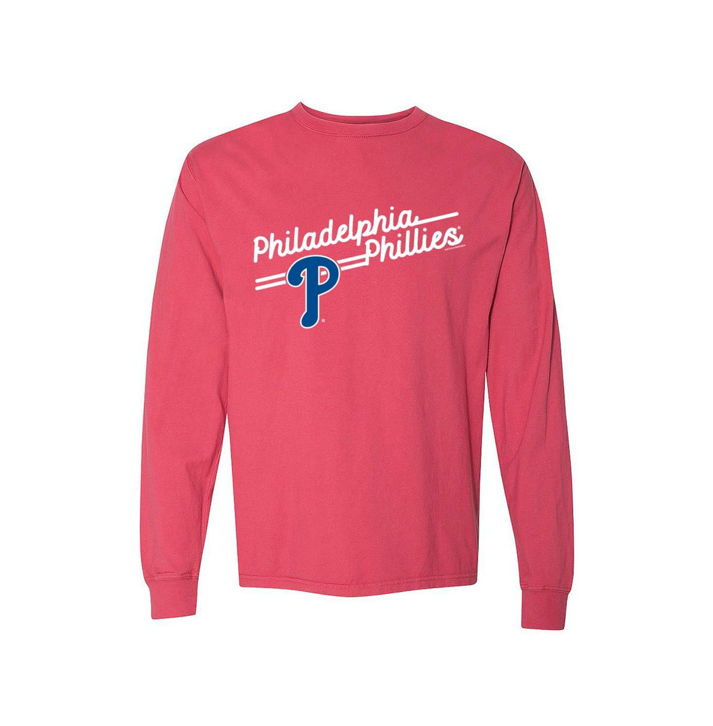 Женская футболка Soft As A Grape Red Philadelphia Phillies Pigment Dye Long Sleeve — фото 1