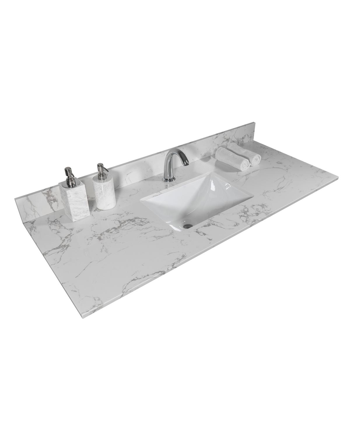 Sillysis 31/37/43 Inch Carrara Marble Stone Bathroom Vanity Top with Rectangular Undermount Sink and Backsplash