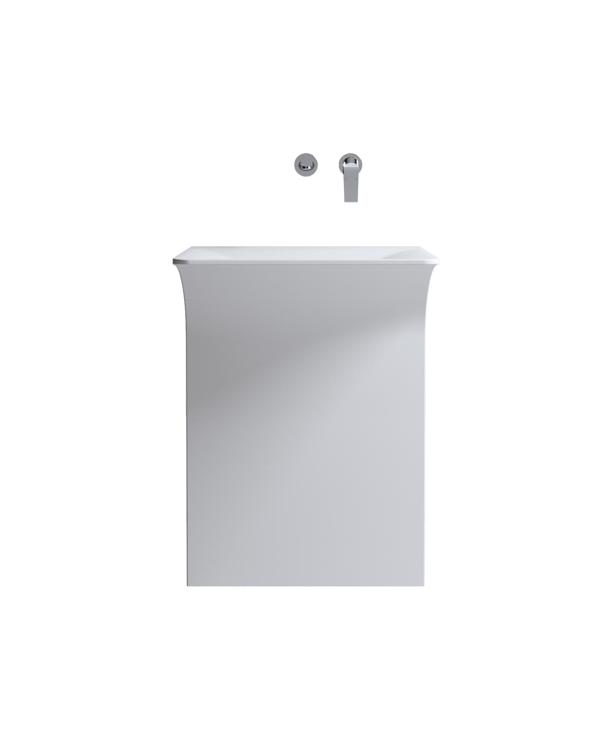 Sillysis Solid Surface Pedestal Sink, Seamless Modern Freestanding Wall-Mount Basin with Sloped Linear Drain, 23x18x33 Inch for Small Bathroom
