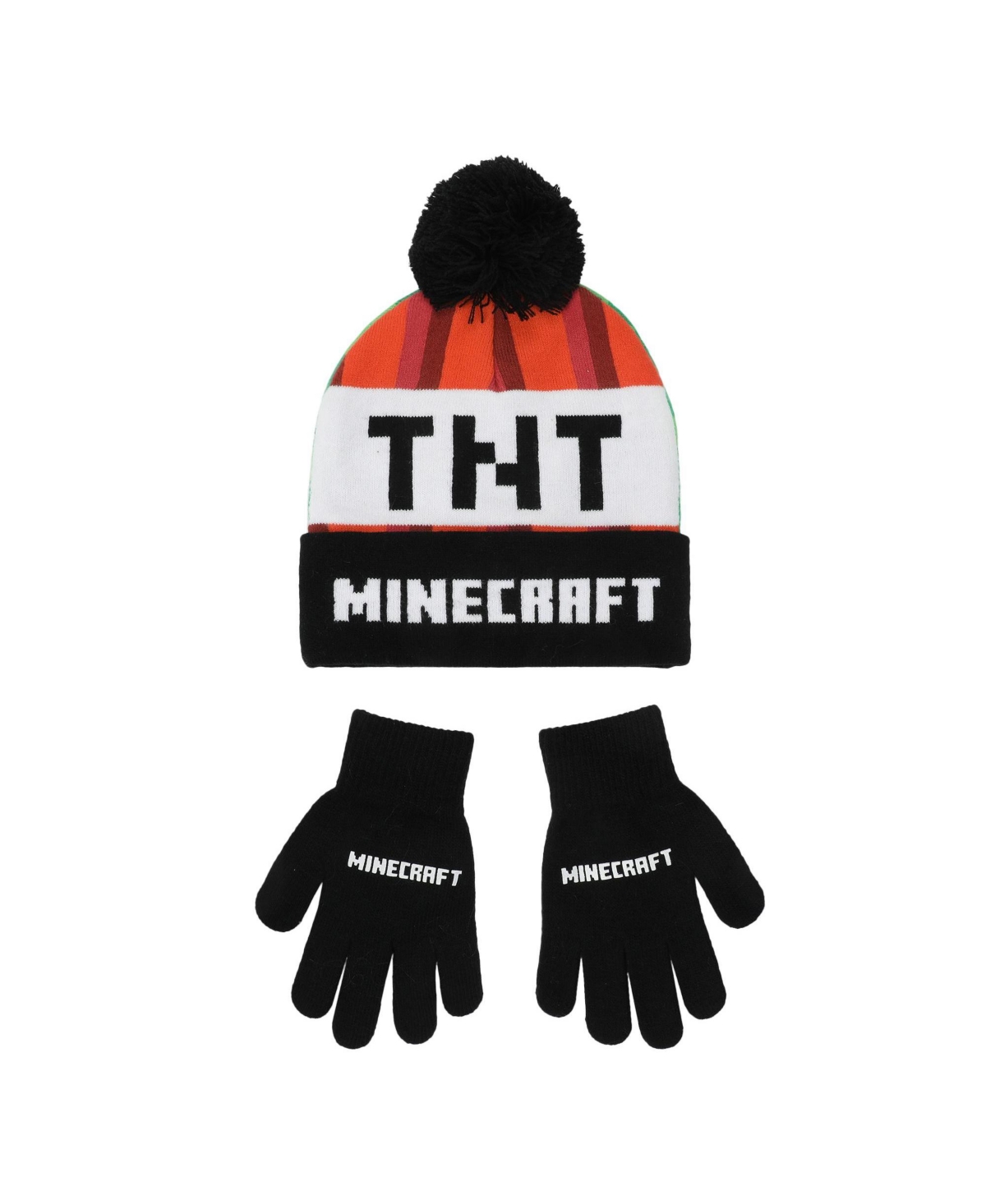 Minecraft Creeper Tnt Youth Winter Two Way Hat And Knit Gloves Cold Weather Set