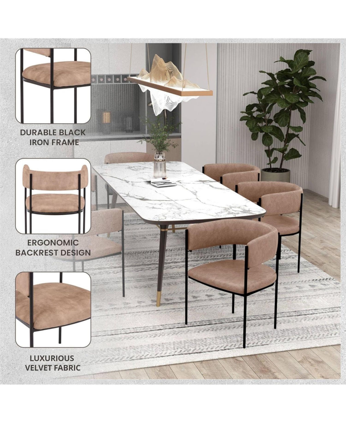 LeisureMod Cyril Modern Leather Dining Chair - Upholstered Padded Seat, Open Back, Powder-Coated Iron Frame