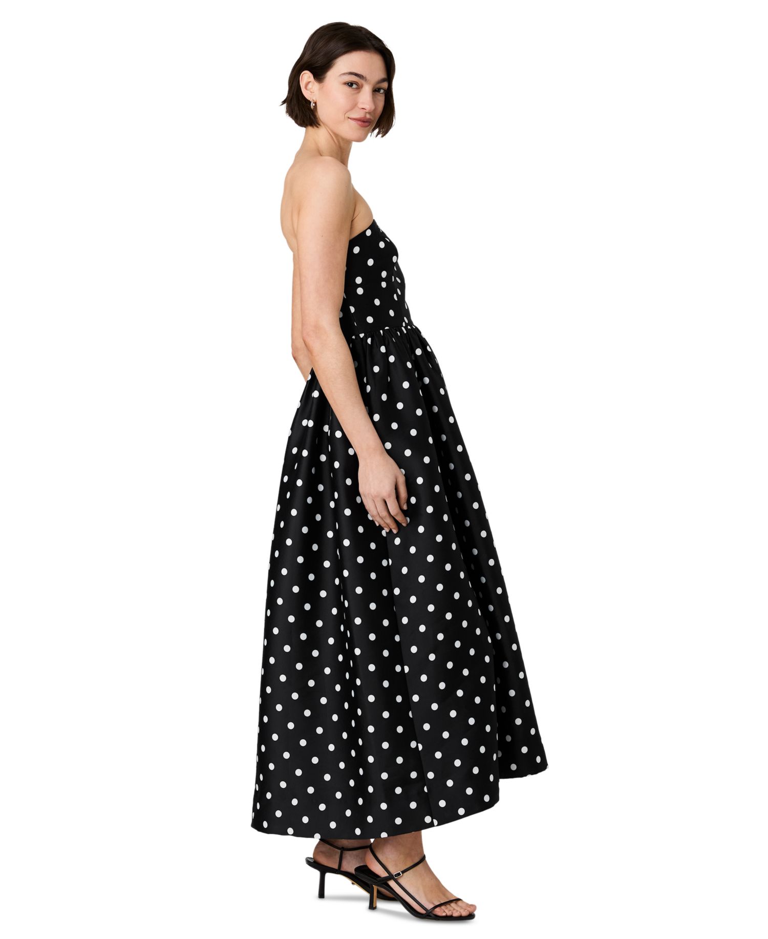 Women's Structured Taffeta Strapless Polka Dot Midi Dress