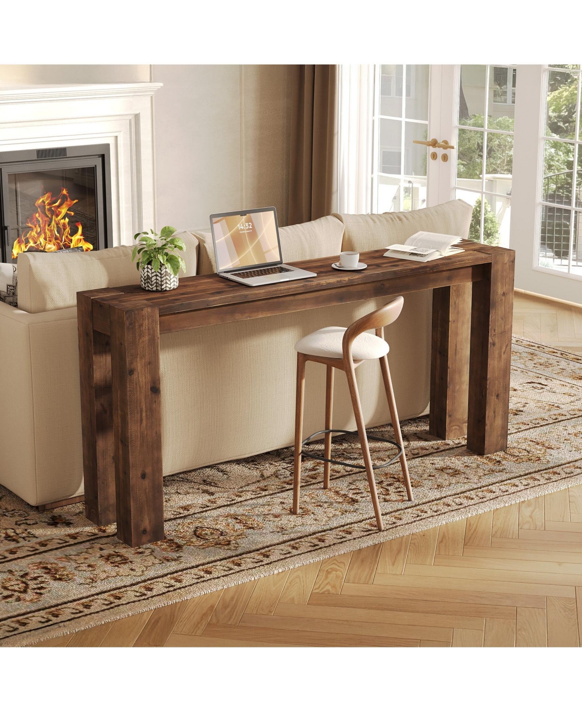 Slickblue Long Solid Wood Sofa Console Table for Entryway or Hallway