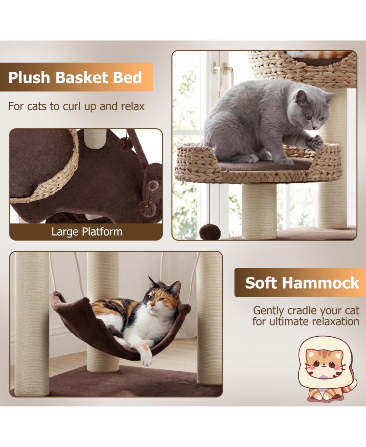 Cozito Multi-Level Cat Tree with Condo, Hammock and Rotatable Hanging Balls