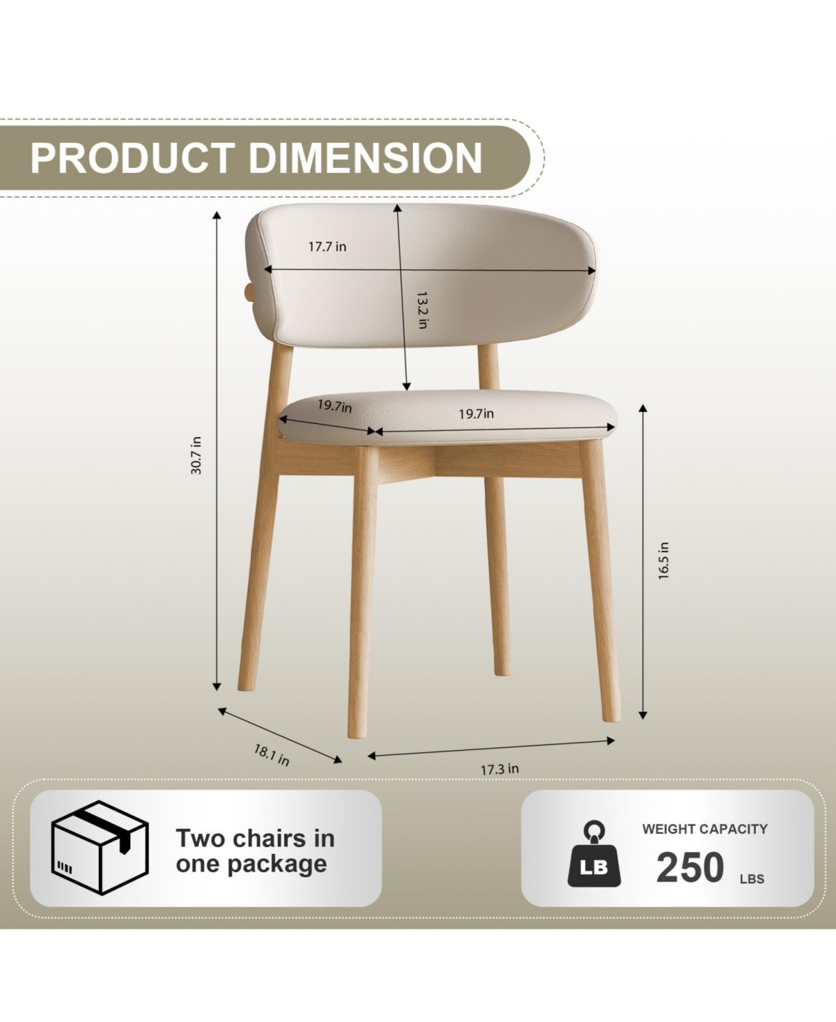 Rainsken Modern Dining Chairs Set of 2, Upholstered Pu Leather Dining Chairs, Wooden Frame, for Dining Room, Kitchen, or Living Room