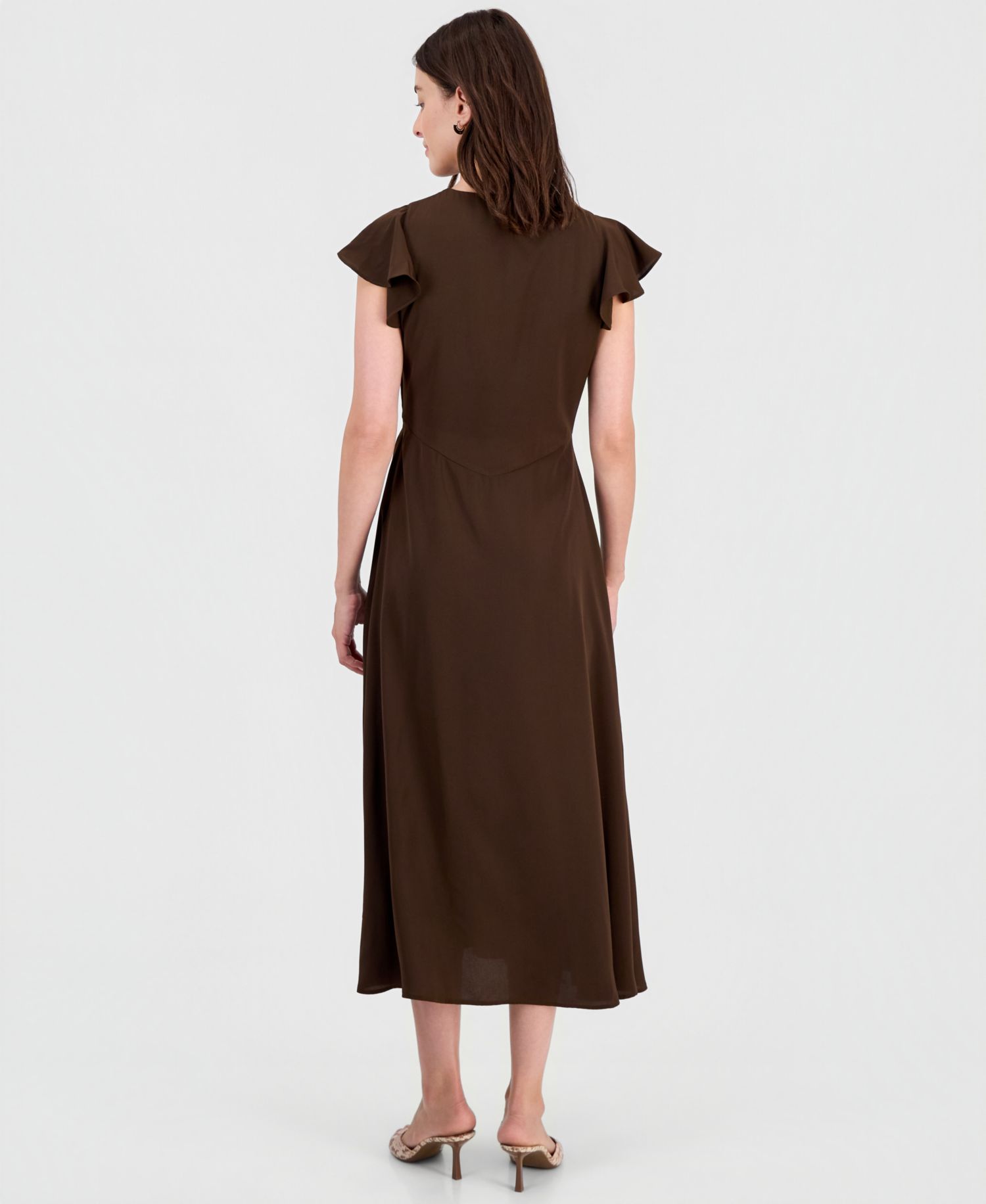 Women's Flutter-Sleeve A-Line Midi Dress