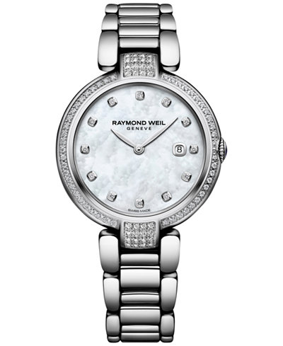 Raymond Weil Women's Swiss Shine Diamond (1/2 ct. t.w.) Stainless Steel Bracelet Watch with Interchangeable Black Satin Strap 32mm 1600-SCS-97081