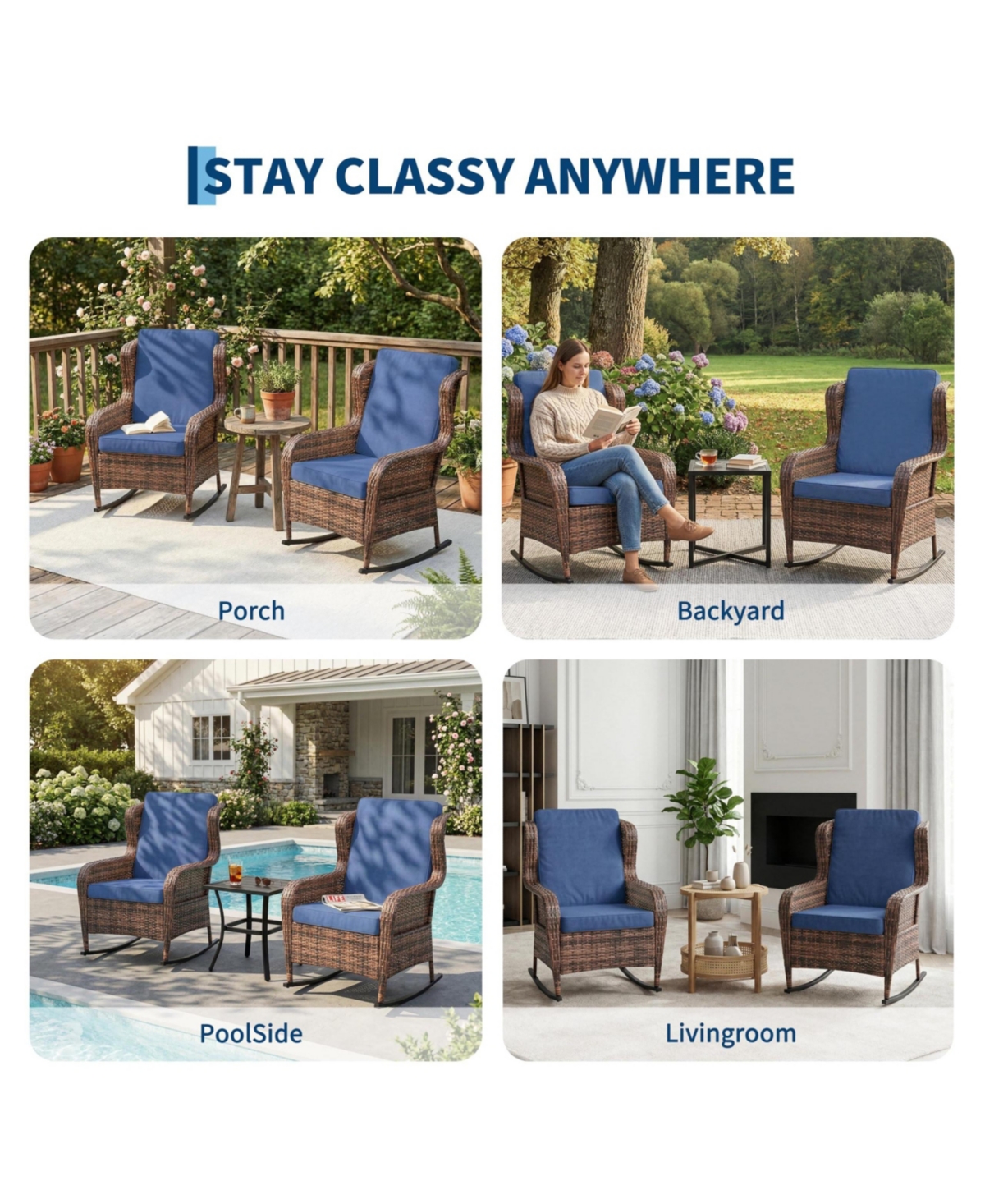 gaomon All-Weather Pe Rattan Rocking Chair, Outdoor Wicker Rocker for Patio Garden Porch Deck Backyard