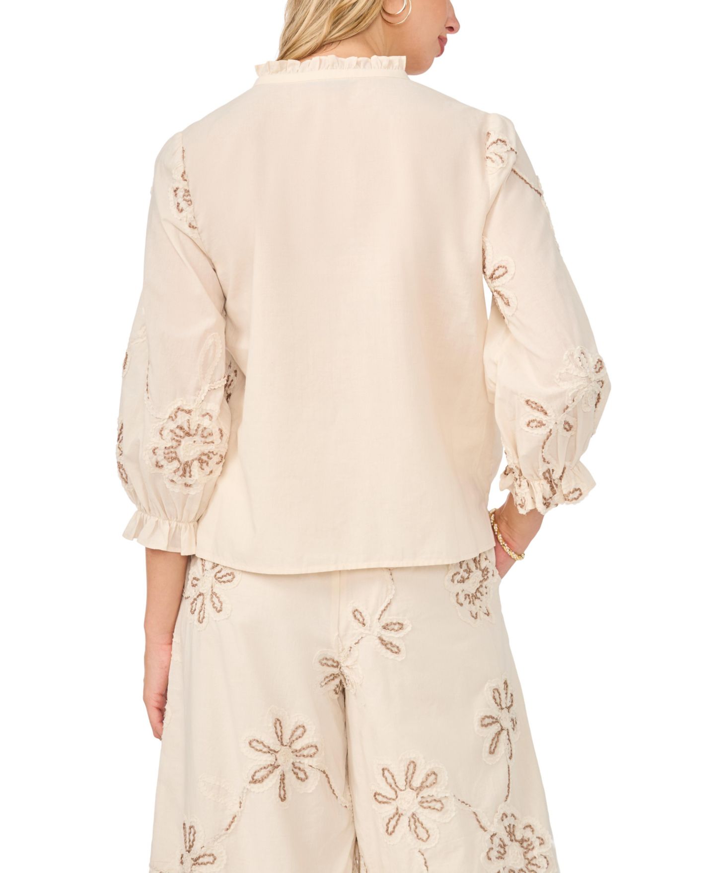 Женский топ Vince Camuto Cotton Split Neck Self-Tie Top, цвет: Слоновая кость — фото 3