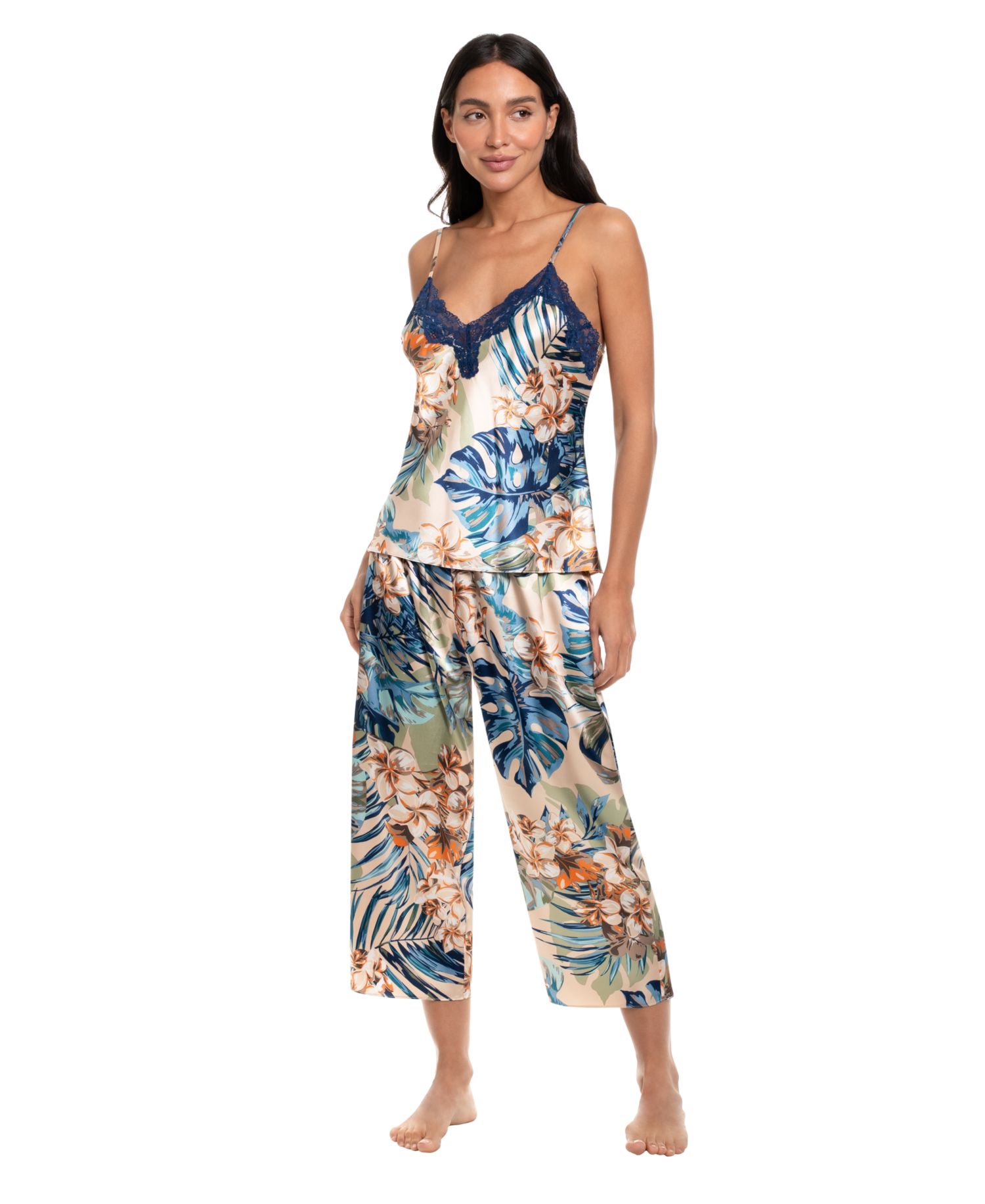Women's Printed Top and Cropped Pants, 2-Piece Set