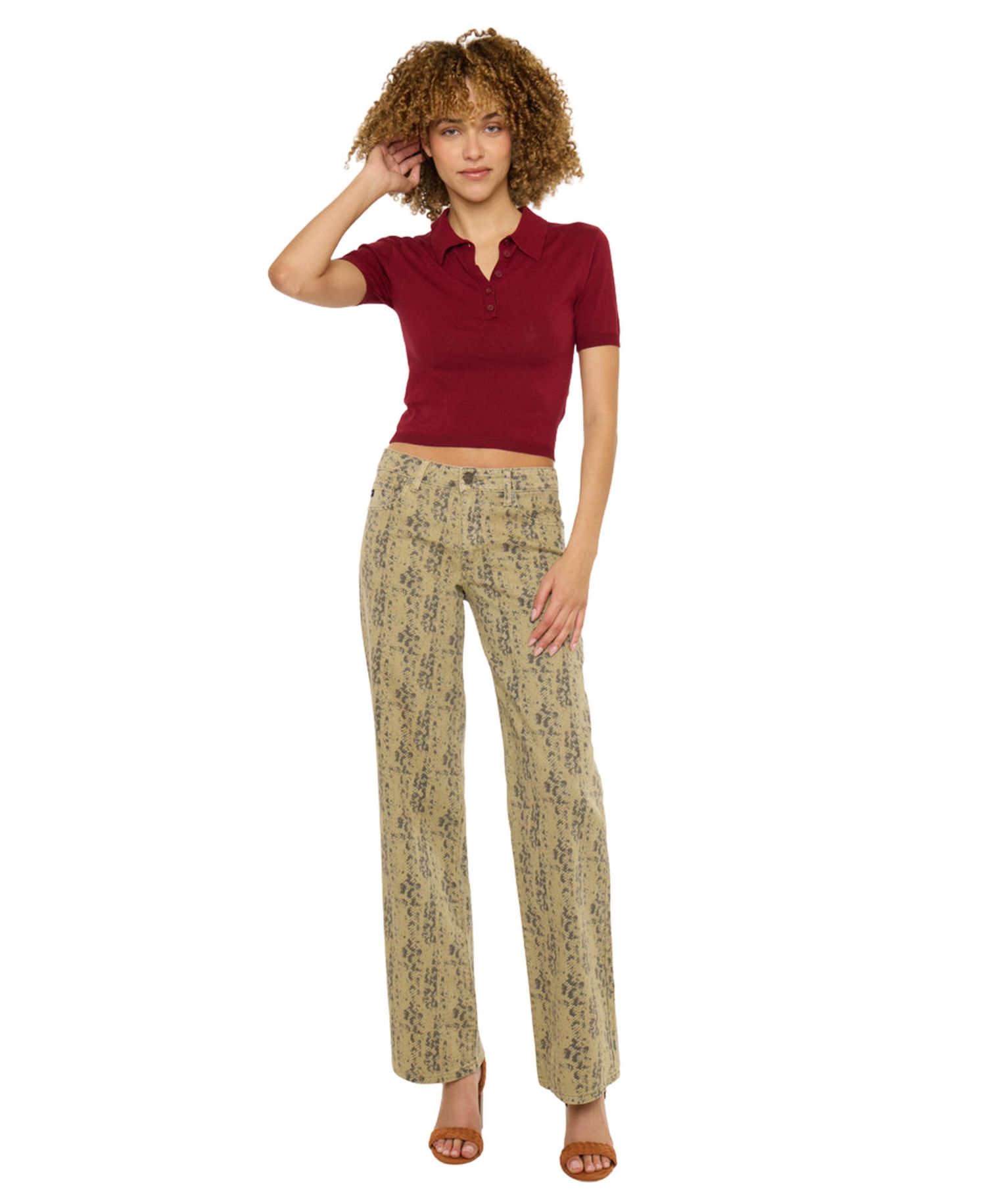 Women's Snakeskin Print Mid Rise Slim Wide-Leg Jeans