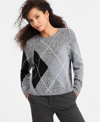 Women's Long-Sleeve Argyle Wool-Blend Sweater