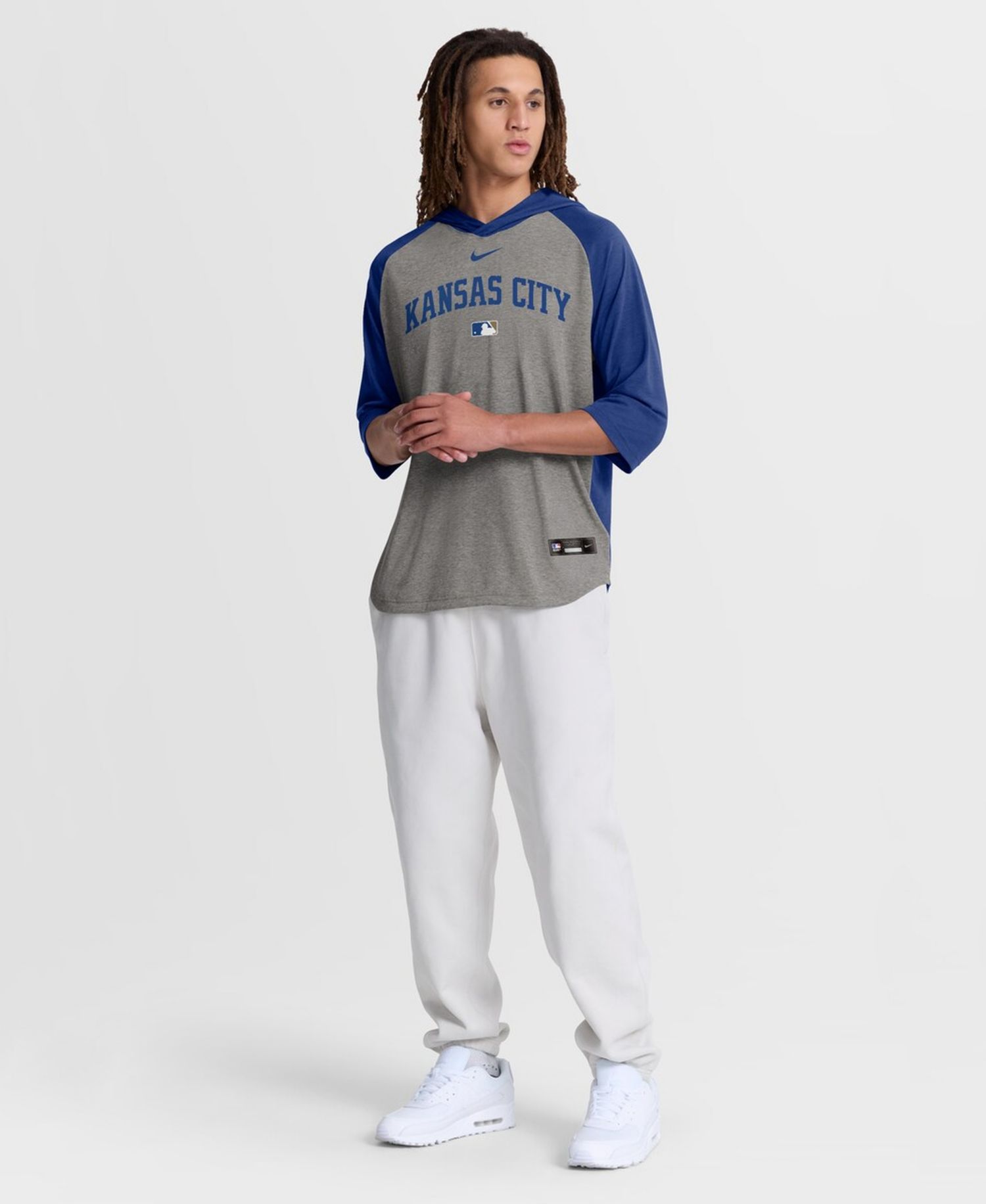 Men's Gray Kansas City Royals Authentic Collection Flux Dri-FIT Raglan 3/4-Sleeve Hooded T-Shirt