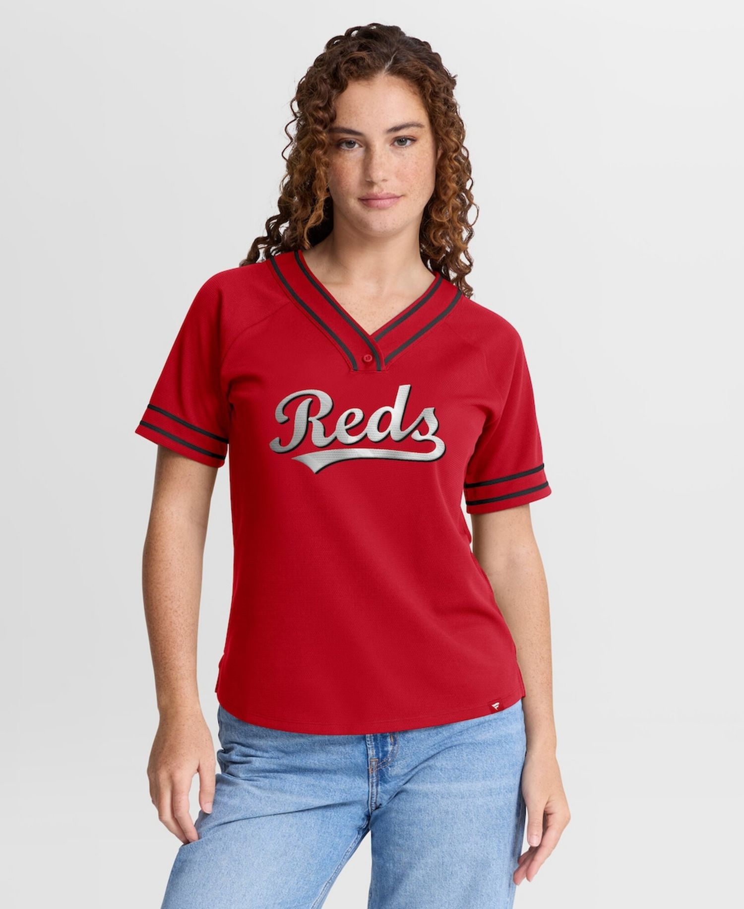 Women's Red Cincinnati Reds Diva Race Ahead Raglan V-Neck T-Shirt