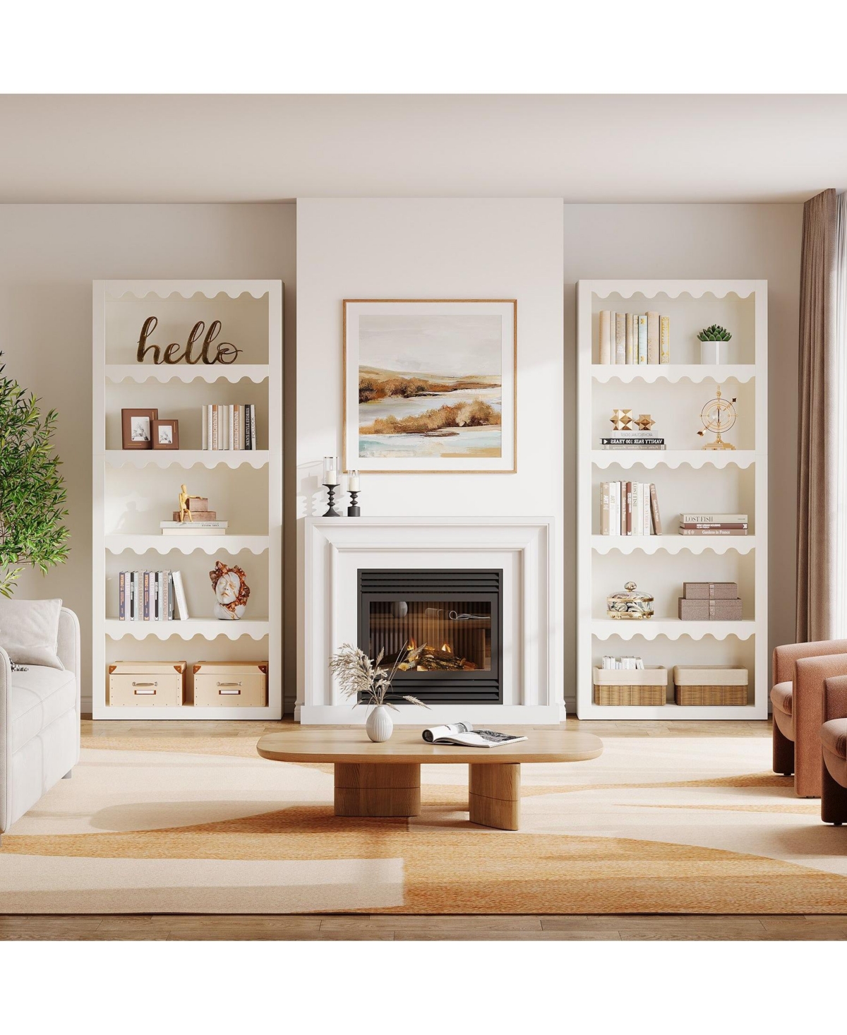 Slickblue 5-Tier Modern Bookcase with Decorative Scalloped Shelves for Living Room