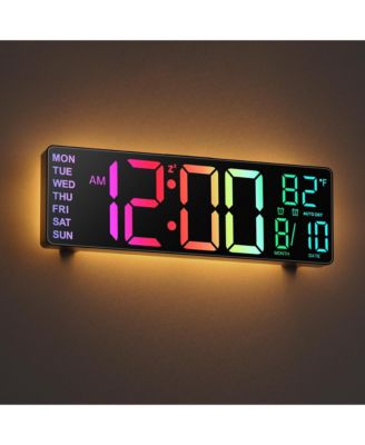 10.5 Inch Large Digital Wall Clock with RGB Colors Alarm Auto DST Temperature Back Surround Night Light Wall or Desktop Memory Battery