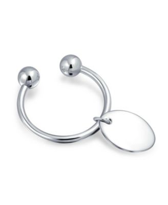 Oval Shape Blank ID Tag Keychain Horseshoe Key Ring Screw Tip .925 Sterling Silver