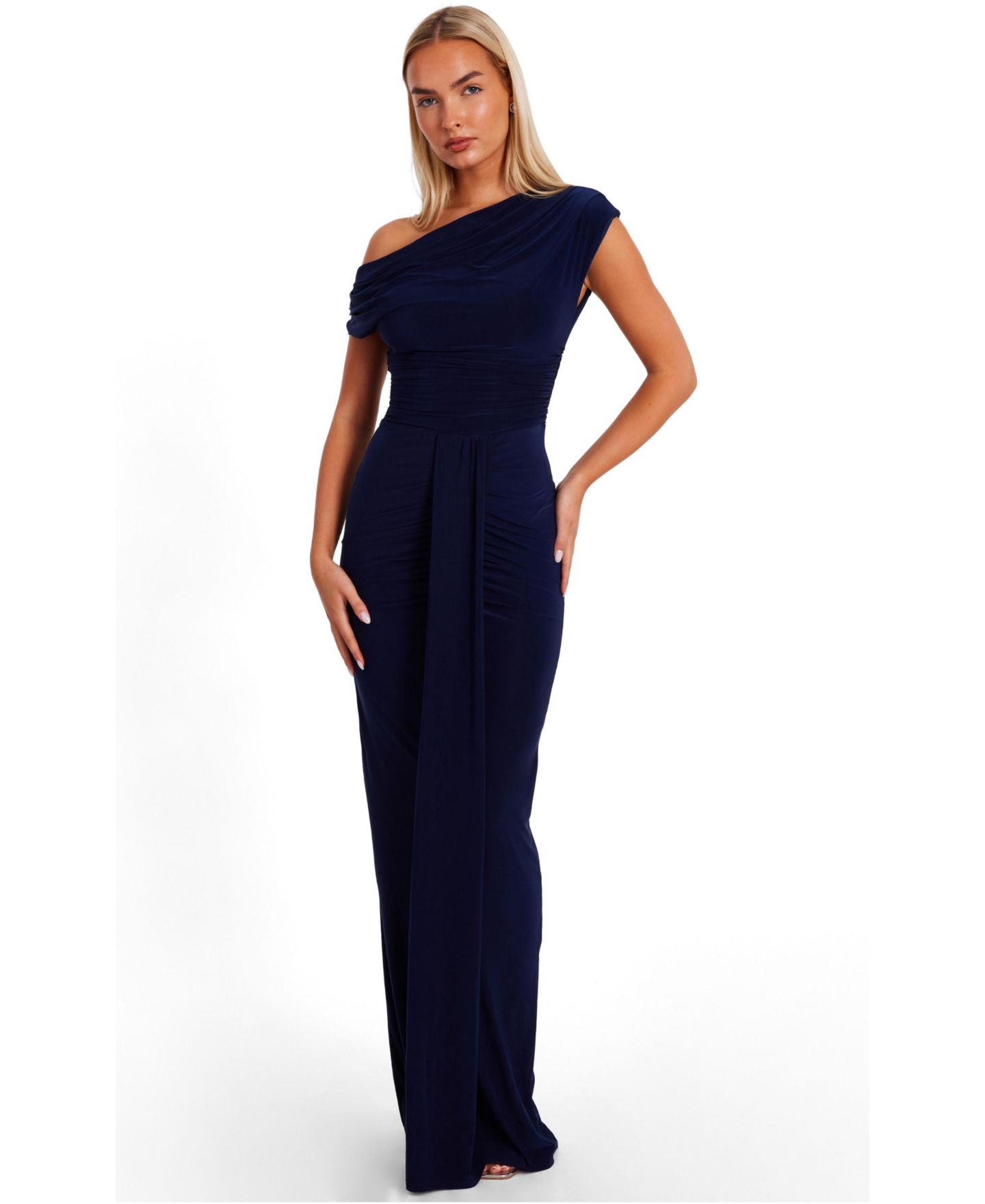 Женское платье QUIZ Off Shoulder Ruched Maxi, цвет: Тёмно-синий — фото 1