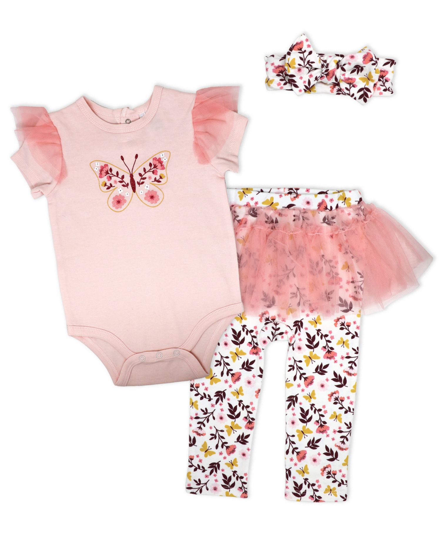 Baby Girls' Short-Sleeve Bodysuit, Pant and Headband, 3-Piece Set