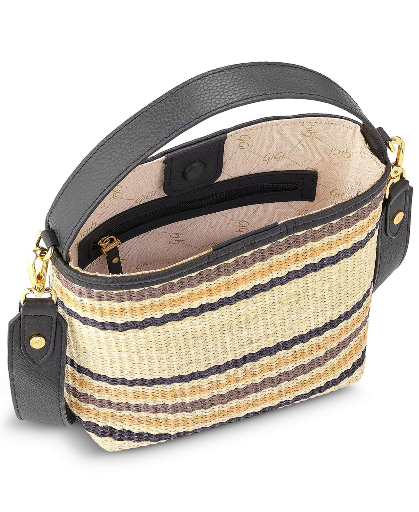 Женская сумка GiGi New York Tate Raffia Small Bucket Handbag, цвет: Натуральный разноцветный полосатый — фото 4