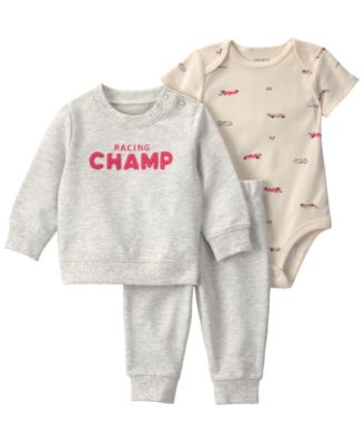 Baby Boys' Race Car French Terry Layering Long-Sleeve Sweatshirt, Bodysuit and Pant, 3-Piece Set