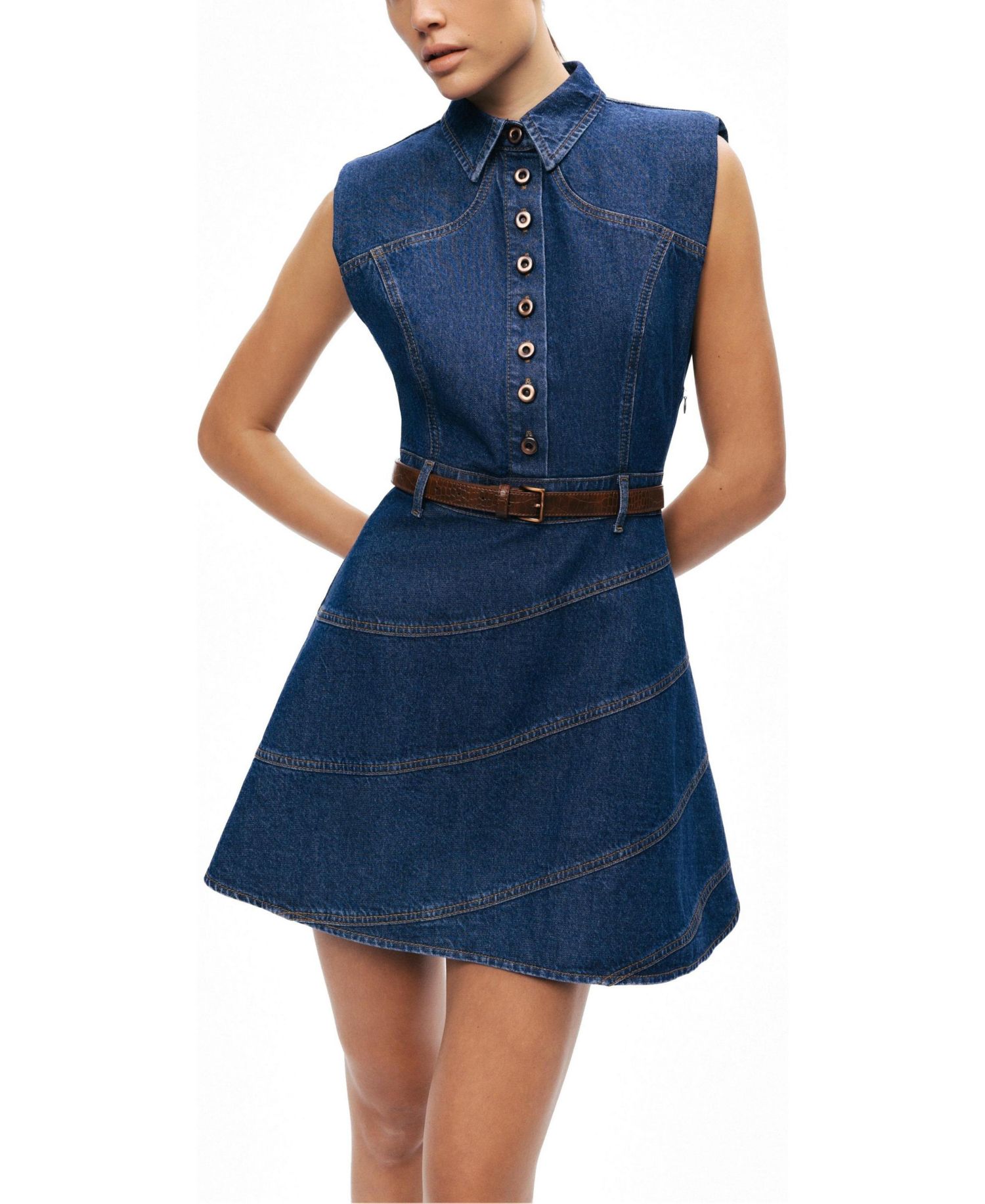 Women's Belted Denim Mini Dress