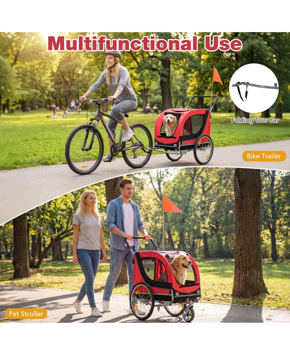 Cozito 2-in-1 Dog Bike Trailer with Universal Bicycle Coupler
