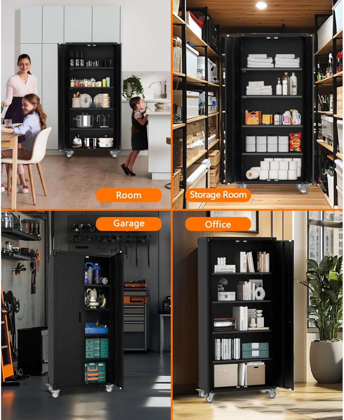 gaomon 71 Inch Storage Metal Cabinet with 4 Shelves, Adjustable Feet and Lock for Pantry Garage Craft Bedroom Office Shop