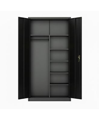 74 Inch Heavy-Duty Steel Storage Cabinet, Freestanding Closet with Locking Doors, Adjustable Shelves