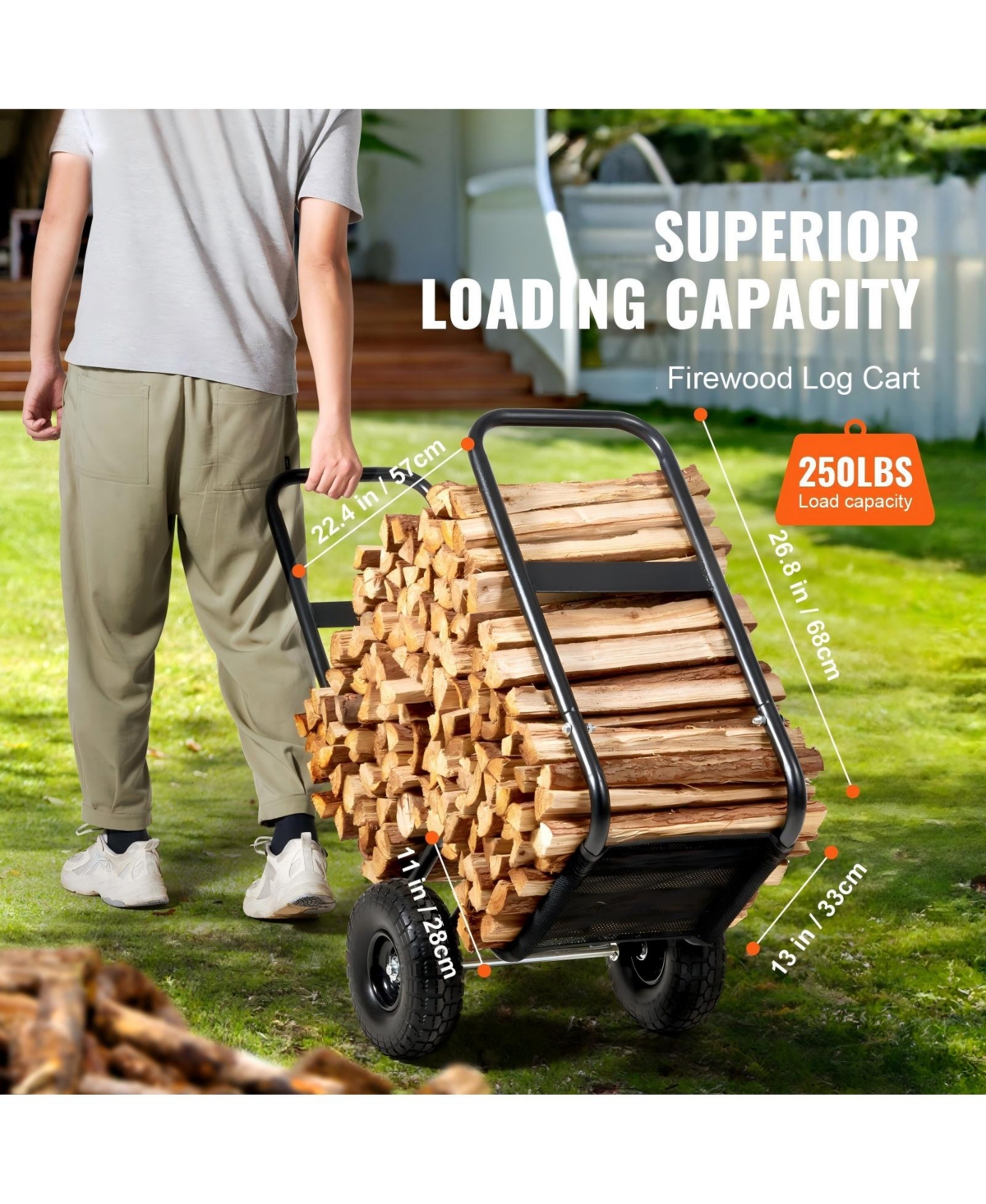 Cozito Firewood Log Cart, 250 lb Capacity Steel Dolly with Pu Wheels and Water-Resistant Cloth