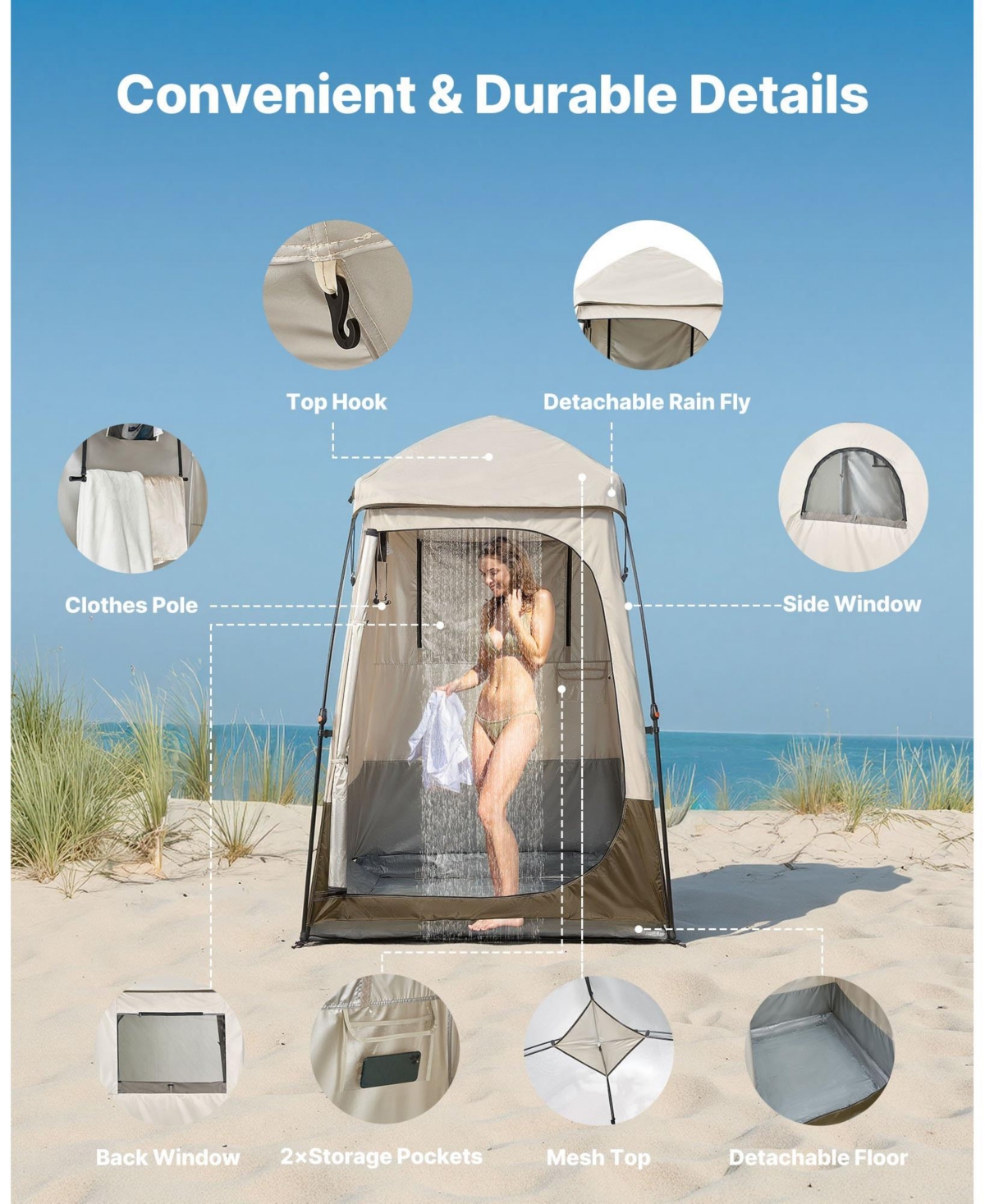 Cozito Camping Shower Tent, 1-Room Foldable Privacy Changing Room with Carry Bag