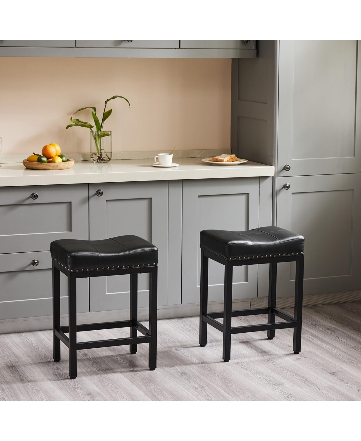 Yiortwo Outdoor Dining Stools Set of 2 with Cushioned Saddle Seat and Metal Frame